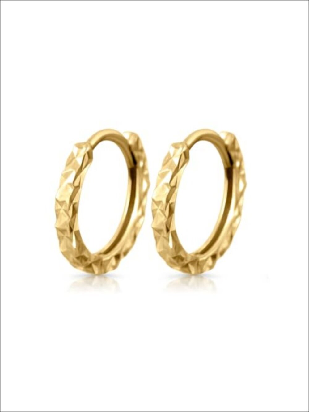 10K Solid Gold Diamond Cut Huggie Hoop Earrings Small Click-Top